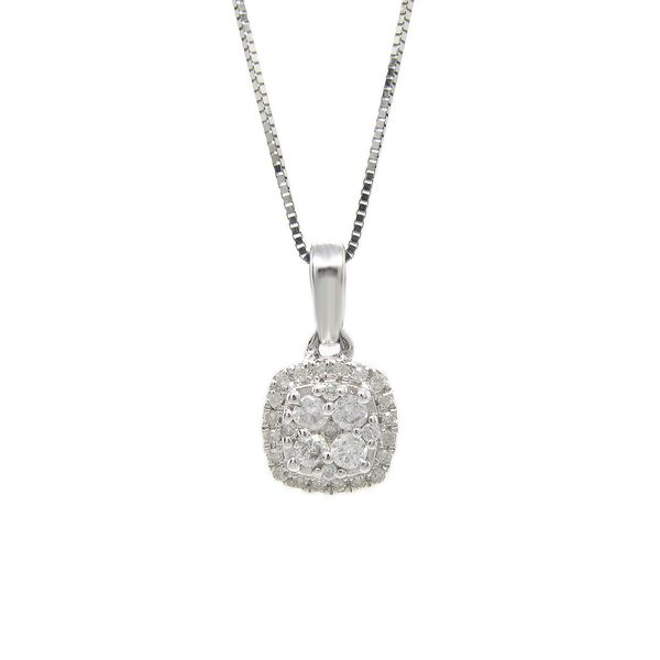 14k White Gold Cushion Diamond Pendant Arezzo Jewelers Elmwood Park, IL