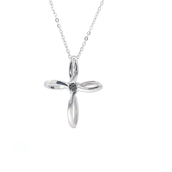 Delicate 10K White Gold Ladies Diamond Cross Pendant with Diamond-Cut Rolo Link Chain Image 3 Arezzo Jewelers Elmwood Park, IL