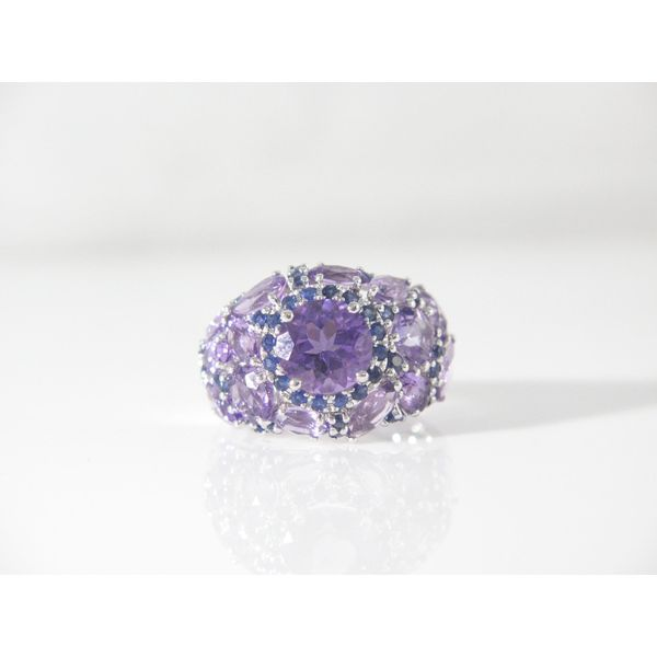 14k White Gold Amethyst and Sapphire Domed Gemstone Ring Arezzo Jewelers Elmwood Park, IL