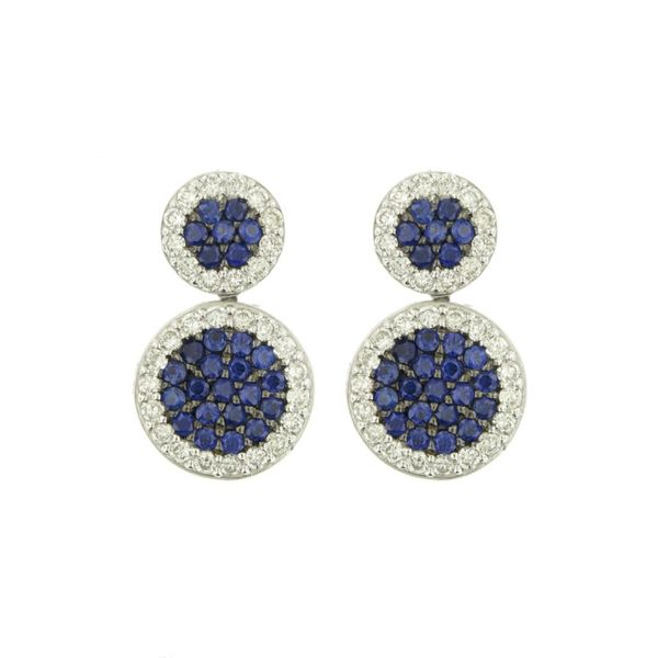 18k Pave Diamond & Sapphire Circle Earrings Arezzo Jewelers Elmwood Park, IL