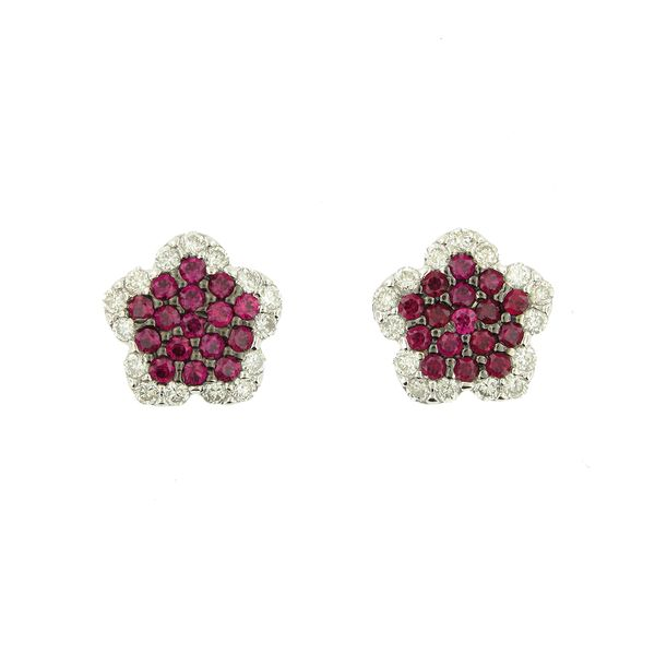 18k Pave Diamond & Ruby Floral Earrings Arezzo Jewelers Elmwood Park, IL