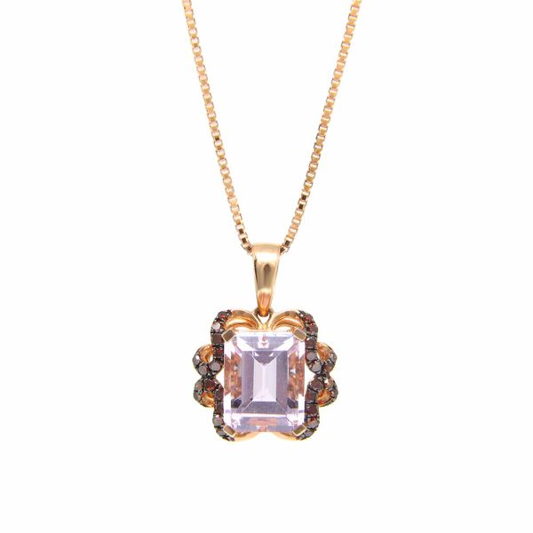 14k Rose Gold Lavender Quartz Pendant with Diamonds - 18