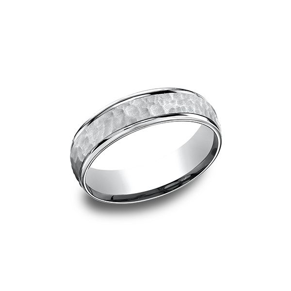 14k White Gold Hammered Finish Wedding Band Arezzo Jewelers Elmwood Park, IL