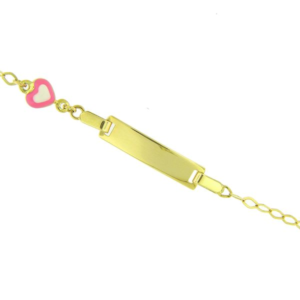 14k Yellow Gold Baby ID Bracelet, Pink Heart Image 2 Arezzo Jewelers Elmwood Park, IL