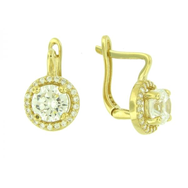 14k White Gold Lever Back CZ Earrings Arezzo Jewelers Elmwood Park, IL