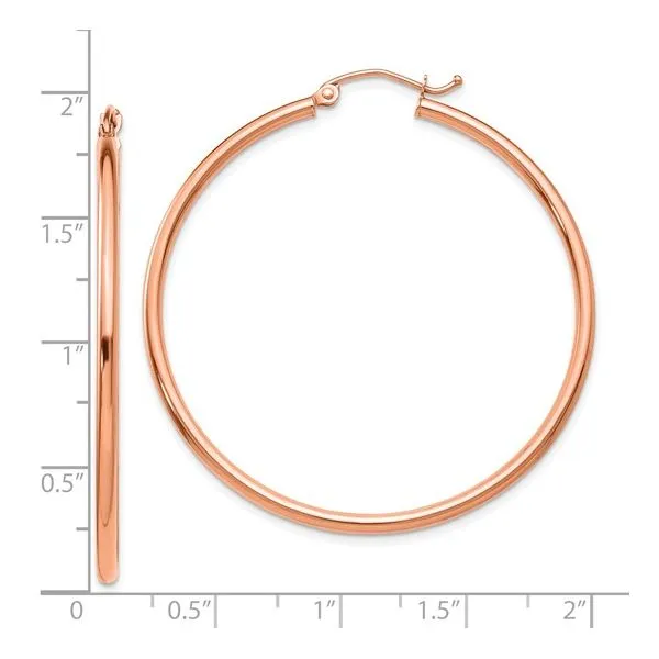 14k Rose Gold 2x45mm Polished Hoop Earrings Image 4 Arezzo Jewelers Elmwood Park, IL