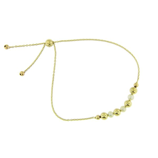 14k Yellow Gold Ball & Pearl Bolo Bracelet Image 2 Arezzo Jewelers Elmwood Park, IL