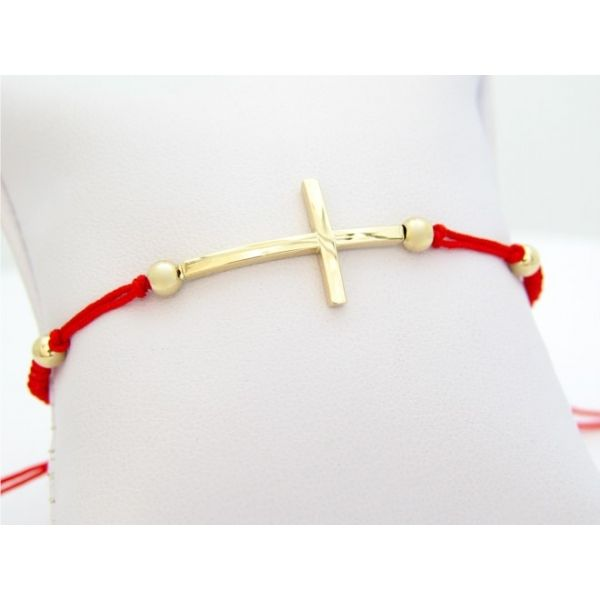 14k Yellow Gold Red Macrame Plain Cross Bracelet Arezzo Jewelers Elmwood Park, IL