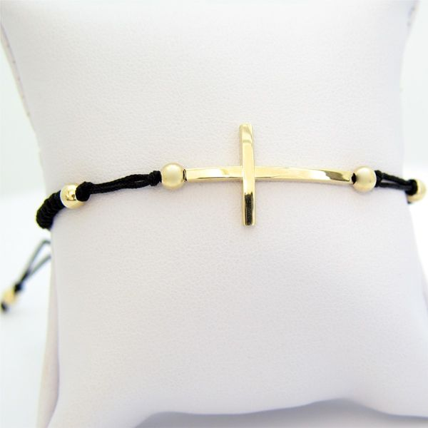 14k Yellow Gold Black Macrame Plain Cross Bracelet Arezzo Jewelers Elmwood Park, IL