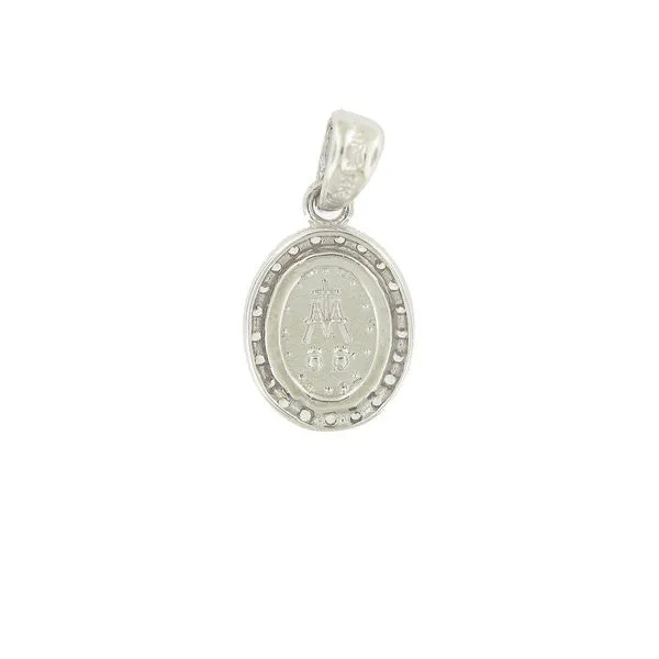 14K White Gold Mini Oval Miraculous Medal Image 2 Arezzo Jewelers Elmwood Park, IL