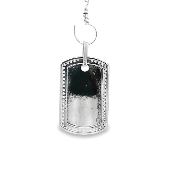 Sterling Silver Engravable Dog Tag Charm with CZ Accents Image 4 Arezzo Jewelers Elmwood Park, IL