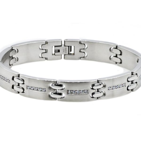 Mens stainless steel bracelet with CZ diamonds Image 2 Arezzo Jewelers Elmwood Park, IL