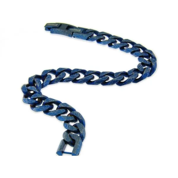 Blue Steel Distressed Curb Link Bracelet Arezzo Jewelers Elmwood Park, IL