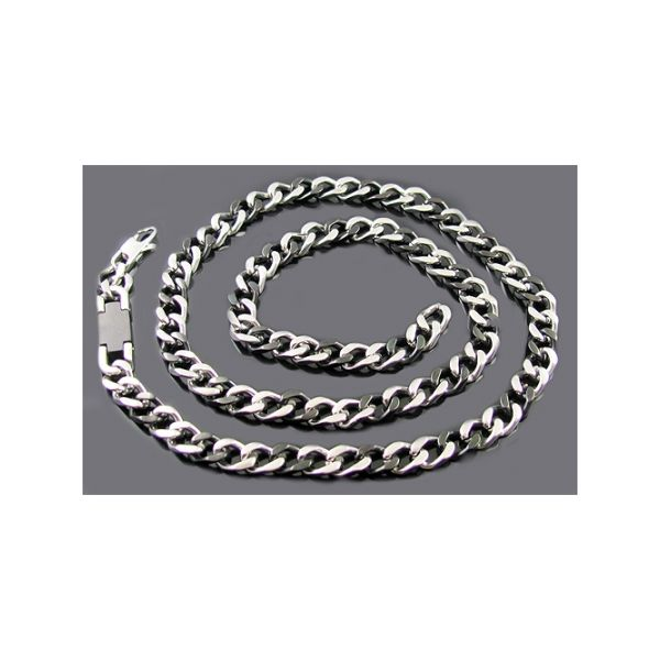 Mens black and steel curb link necklace Image 2 Arezzo Jewelers Elmwood Park, IL