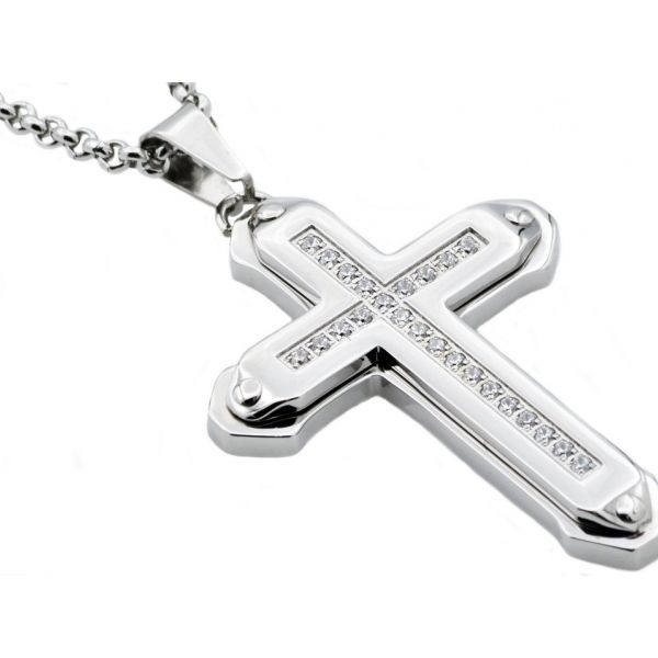Stainless steel cross pendant with CZ's Arezzo Jewelers Elmwood Park, IL
