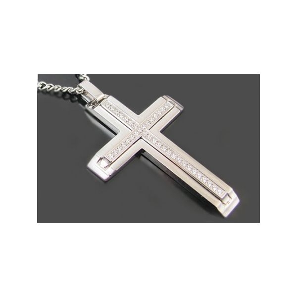 Stainless Steel Cross with CZ's Image 2 Arezzo Jewelers Elmwood Park, IL
