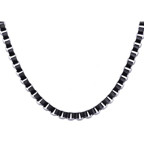 Men's Black Plated Stainless Steel Box Link Chain Necklace Arezzo Jewelers Elmwood Park, IL