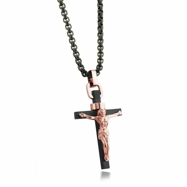 Steel Rose-Ip Jesus Black-Ip Cross Arezzo Jewelers Elmwood Park, IL