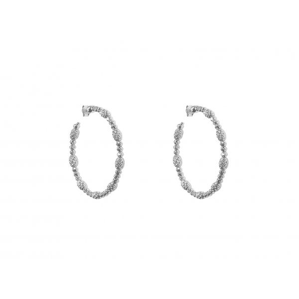 Sterling Silver White Diamond Cut Hoop Earrings Arezzo Jewelers Elmwood Park, IL