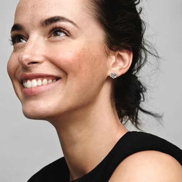 Sparkling Infinity Heart Stud Earrings Image 2 Arezzo Jewelers Elmwood Park, IL