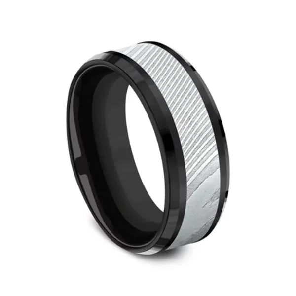 Titanium & Damascus Steel Wedding Band Image 2 Arezzo Jewelers Elmwood Park, IL