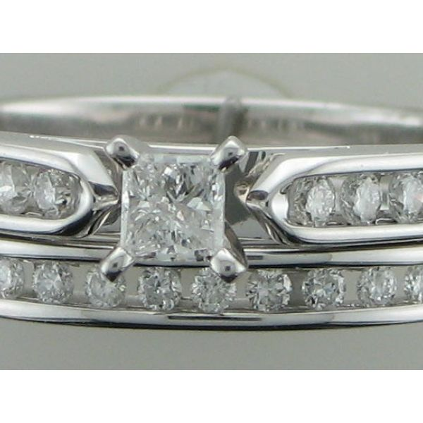 Diamond Engagement  Ring and  Wedding Band Set, Princess Diamond, Round Diamonds, 14K White,  Simply Diamond BS1168 Barnes Jewelers Goldsboro, NC