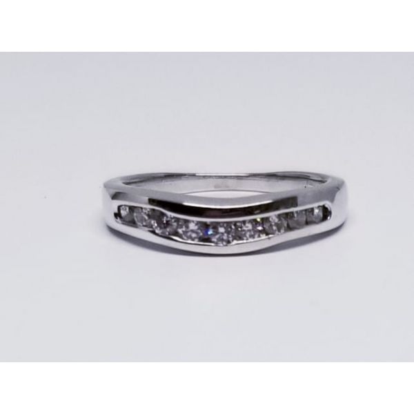 14K White Curved Channel Band/Ring. 3.7mm, Size 5. with 9 Diamonds 0.18 tw. Color I/J, Clarity SI2 Barnes Jewelers Goldsboro, NC