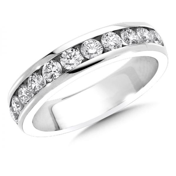 14K White Diamond Channel Wedding Band, Size 7, with 11=0.75 tw Diamonds Barnes Jewelers Goldsboro, NC