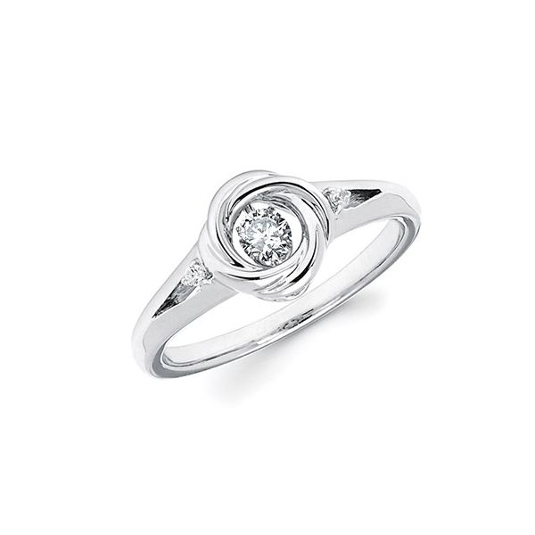 Shimmering Diamonds-Rhodium Sterling Silver Diamond Fashion Ring with  1=0.08 and 2=0.01Tw Size 6.5. Barnes Jewelers Goldsboro, NC