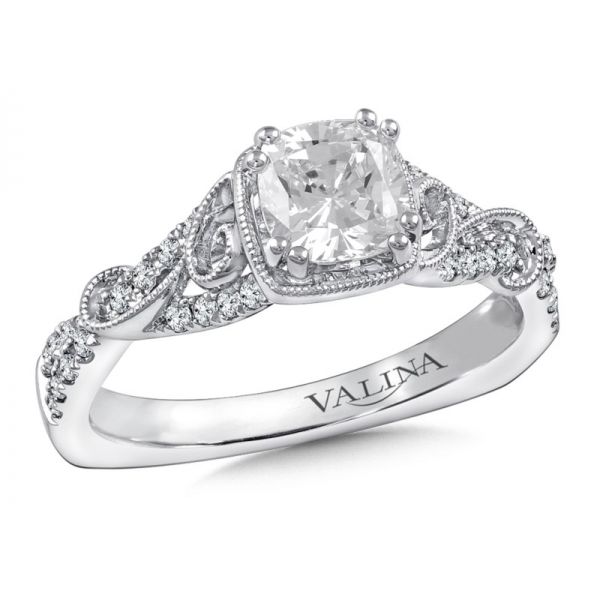 White 14 Karat Diamond Engagement  Semi-Mount Ring Size 7, ( to fit a 5.5mm cushion)    Dia 0.21Tw, Barnes Jewelers Goldsboro, NC