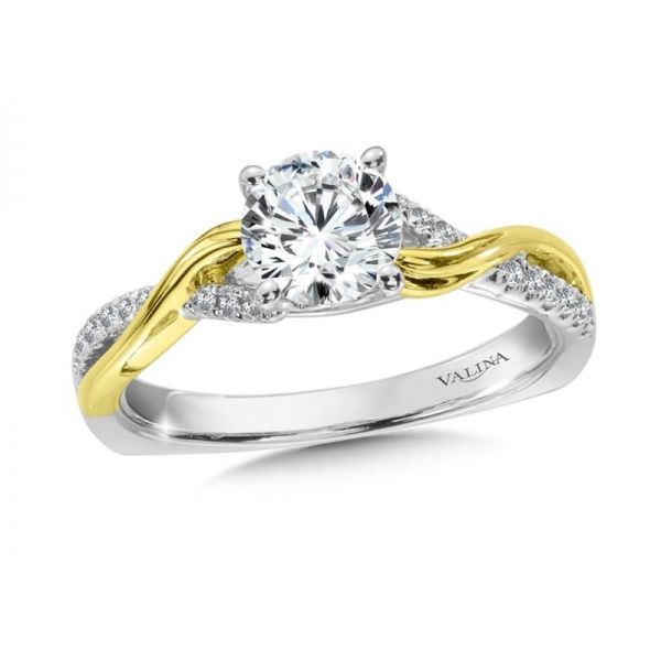 14K White & Yellow  Gold Diamond Semi-Mount Engagement Ring, Size 7, with Diamonds 0.12tw Barnes Jewelers Goldsboro, NC