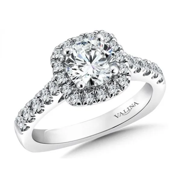 14K White Diamond  Engagement Ring, Semi-Mount, size 7. w/  Cushion Shape Halo 0.47 TW Diamonds Barnes Jewelers Goldsboro, NC