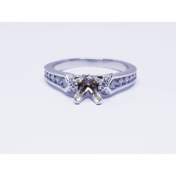 14K White Diamond Semi Mount Engagement Ring with 12 Channel Set Diamonds  and 14 Prong Set Diamonds . 0.41 tw, G-H Color, SI2 C Barnes Jewelers Goldsboro, NC