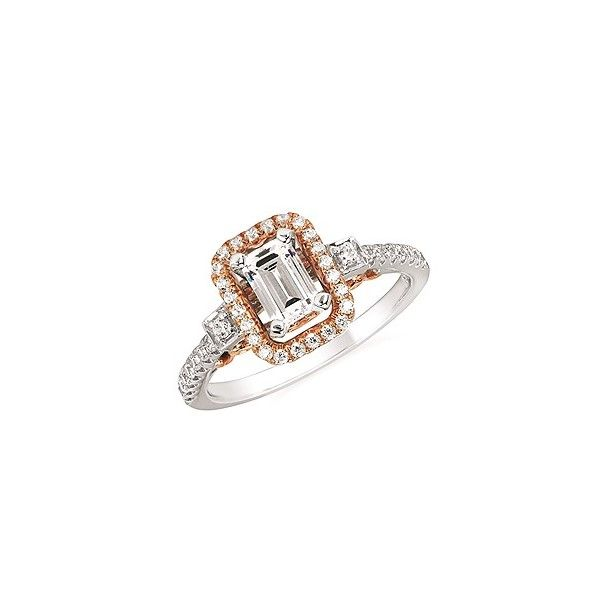 14K  White & Rose Gold  (emerald cut)  Semi-Mount Ring Size 6.5 With 40=0.29Tw Round G/H Si2 Diamonds. NO CENTER STONE.. Barnes Jewelers Goldsboro, NC