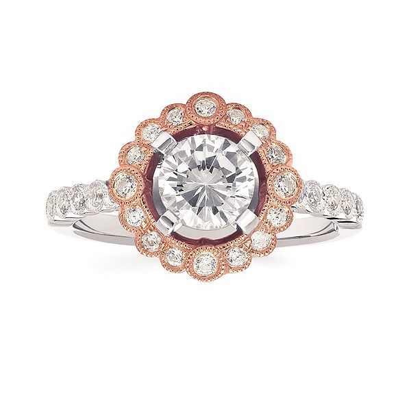 14K White & Rose Diamond Semi Mount Engagement Ring, 0.323tw, Size 6.5. Center Size 1ct. Barnes Jewelers Goldsboro, NC