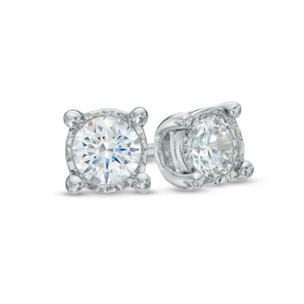 White 14 Karat Illusion Stud Earrings With 2=0.25Tw Round I I2 Diamonds Barnes Jewelers Goldsboro, NC