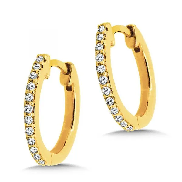 SDC  Diamond Huggie Hoop Earrings, 14KT Yellow Gold, 0.10CTTW Round  EDD3038-Y Barnes Jewelers Goldsboro, NC