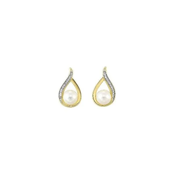 GEMSONE  Pearl and Diamond Stud Earrings, 14KT Yellow Gold, 0.04CTTW Round Diamonds  ER10868-4YSCPL Barnes Jewelers Goldsboro, NC