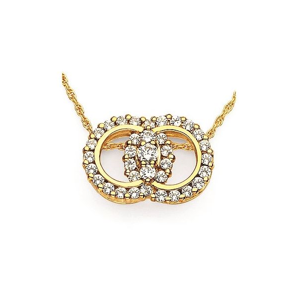 Ladies 14K Yellow Gold Diamond Marriage Symbol Pendant with One= 0.12ct, 2=0.24cttw and 32=0.80cttw Round Cut Diamonds H/I SI2 o Barnes Jewelers Goldsboro, NC