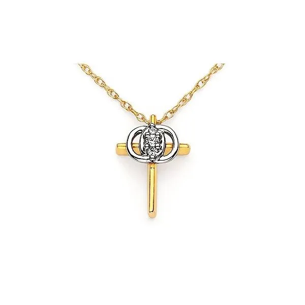 Two Tone 14K Christian Marriage Symbol Pendant Length 18 With One 0.03Ct Round G/H I1 Diamond And 2=0.03Tw Round G/H I1 Diamonds Barnes Jewelers Goldsboro, NC