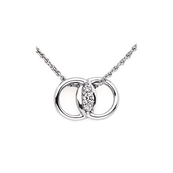 14K White Gold Diamond Marriage Symbol Pendant with One 0.03ct and 2=0.03cttw Round Cut Diamonds G/H I1, Length 18