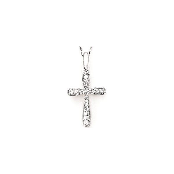 14K White Infinity Cross Diamond Pendant  0.151 tw, Lite Rope Chain Length 18