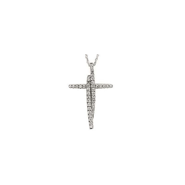 14K White Diamond Cross Pendant w/ 0.2516cttw. Lite Rope Chain Length 18