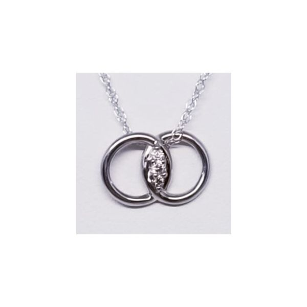 Rhodium Sterling Silver Diamond Marriage Symbol Pendant w/ 0.05tw diiamonds. Rope Chain 18
