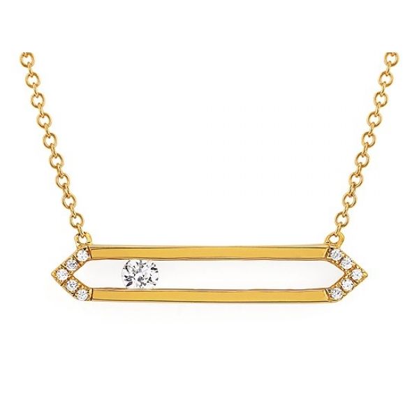 OSTBYE OP16A98 Ladies Yellow Gold Floating Diamond Bar Necklace Barnes Jewelers Goldsboro, NC