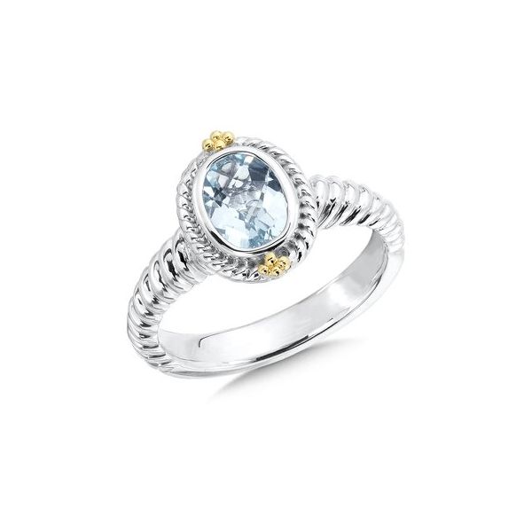 COLORE LZR528-AQ Ladies Two Tone Fashion Ring, Aquamarine, Size 7 Barnes Jewelers Goldsboro, NC