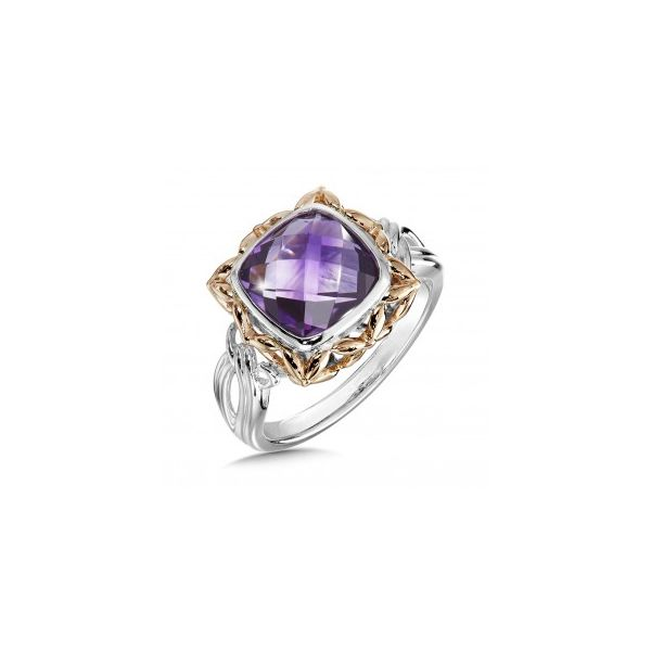 Sterling Silver & 18K Rose Gold Square Amethyst Fashion Ring, Size 7, Barnes Jewelers Goldsboro, NC