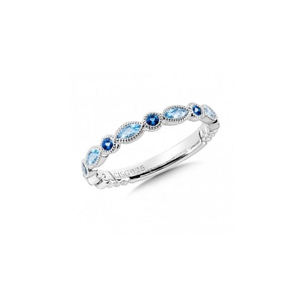 COLORE LVR721-LBTB Ladies Sterling Silver Stackable Band, Blue Topaz and London Blue Topaz, Size 7 Barnes Jewelers Goldsboro, NC