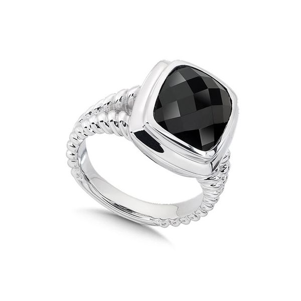 Rhodium Sterling Silver Black Onyx Fashion Ring, Size 7 Barnes Jewelers Goldsboro, NC
