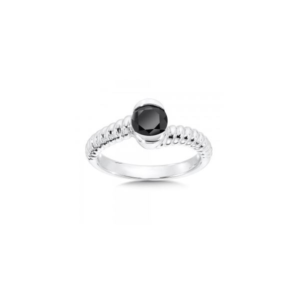 Rhodium  Sterling Silver Stackable Ring, w/One 6mm Round Black Onyx  Size 7 Barnes Jewelers Goldsboro, NC
